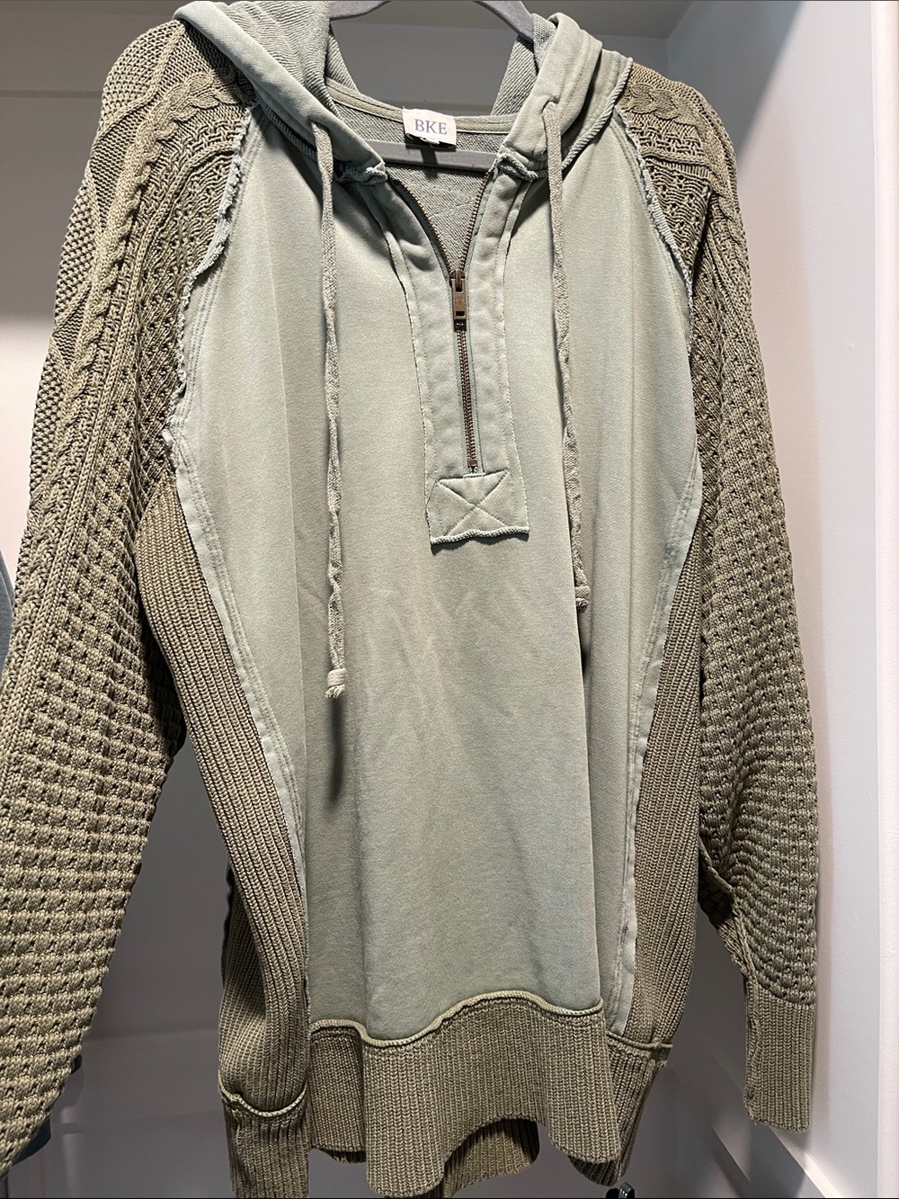 BKE Women's Sage Green Mixed-Knit Half-Zip Hoodie